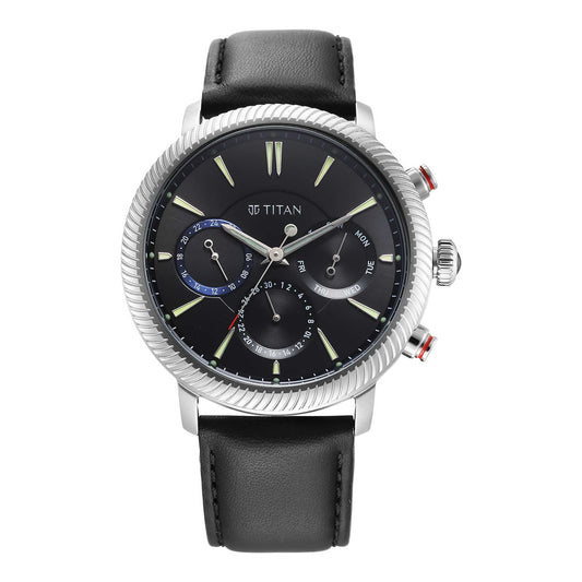 Titan, Men, Analog, Watch, Black Dial, Leather Strap, 10012SL01