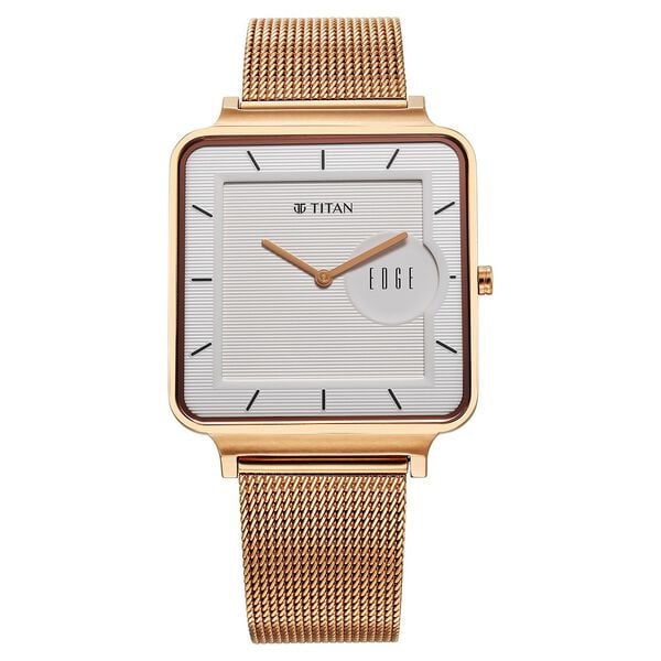 Titan Edge Quad Men's Watch Analog White Dial With Rose Gold Stainless Steel Band, 10017WM01