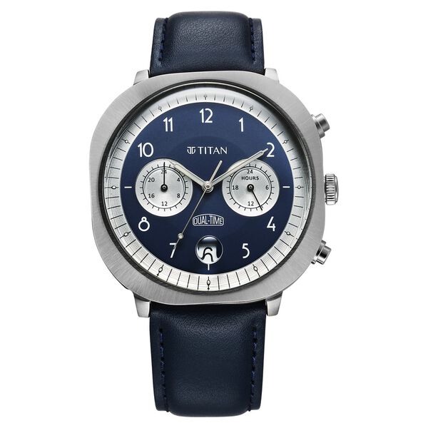 Titan Timeless Treasures Men's Watch Analog Blue Dial With Blue Leather Strap, 10022SL01