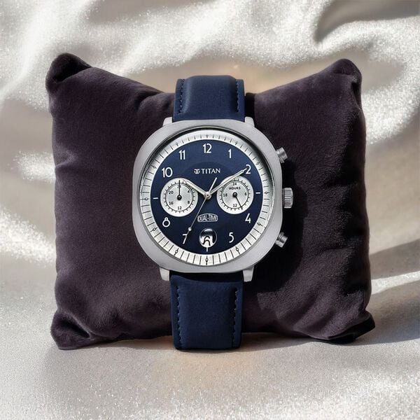 Titan Timeless Treasures Men's Watch Analog Blue Dial With Blue Leather Strap, 10022SL01