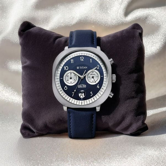 Titan, Men's, Analog Watch, Blue Dial, with Leather Band, TI-10022SL01