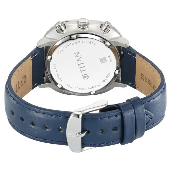 Titan Timeless Treasures Men's Watch Analog Blue Dial With Blue Leather Strap, 10022SL01