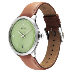 Titan Timeless Treasures Men's Watch Analog Green Dial With Brown Leather Strap, 10023SL01