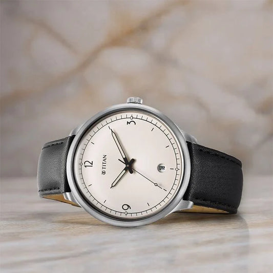Titan, Men's, Analog Watch, Black Dial, with Leather Band, TI-10023SL05