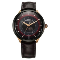 Titan Caleum Sun Moon Phase in Scarlet Red - Stellar Edition Men's Watch with Purple Leather Strap, 10028KL01