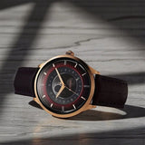 Titan Caleum Sun Moon Phase in Scarlet Red - Stellar Edition Men's Watch with Purple Leather Strap, 10028KL01