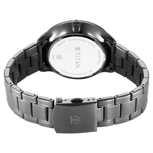 Titan Caelum Sun Moon Sub-Dial in Gunmetal Grey - Stellar Edition Men's Watch with Black Stainless Steel Band, 10028KM01