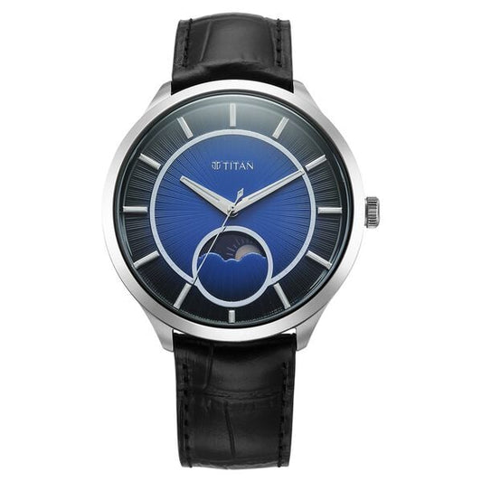 Titan, Men, Analog, Watch, Blue Dial, Leather Strap, 10028SL01