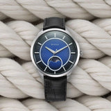 Titan Caelum Sun Moon Sub-Dial in Cobalt Blue - Stellar Edition Men's Watch with Black Leather Strap, 10028SL01