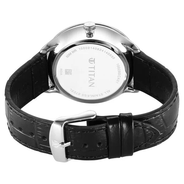 Titan Caelum Sun Moon Sub-Dial in Cobalt Blue - Stellar Edition Men's Watch with Black Leather Strap, 10028SL01