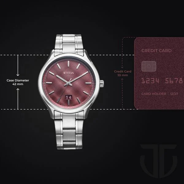 Titan Men's Watch Analog Maroon Dial with Silver Stainless Steel Band, 10033SM02