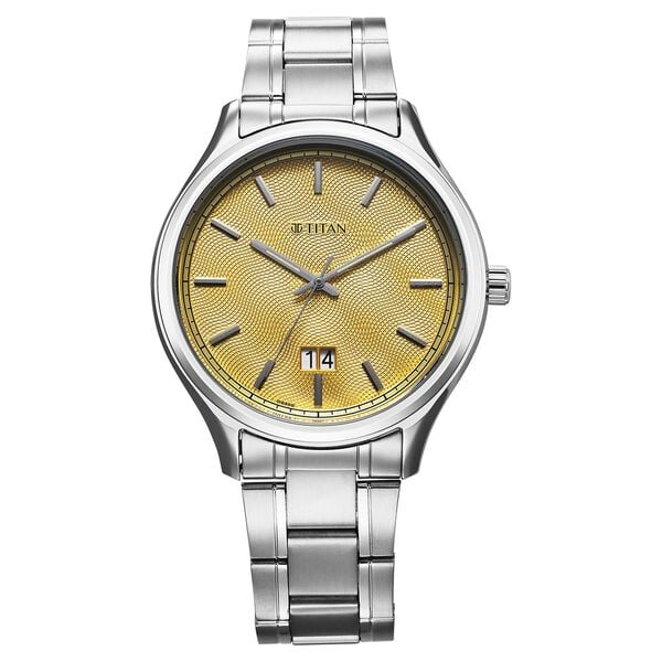 Titan Palette Of Time Men's Watch Analog with Date Green Dial Stainless Steel Band, 10033SM06