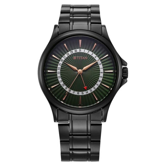 Titan, Men, Analog, Watch, Green Dial, Stainless steel Strap, 10038NM01