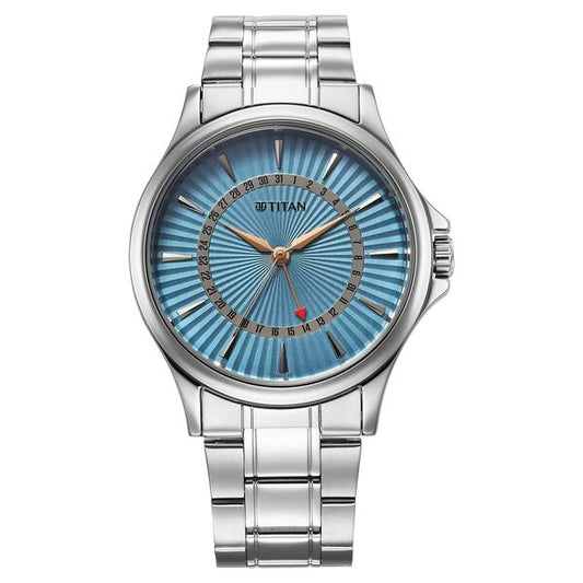 Titan, Men, Analog, Watch, Blue Dial, Stainless steel Strap, 10038SM01