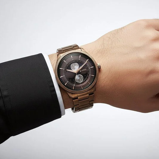 Titan, Men's, Analog Watch, Brown Dial, with Stainless Steel Band, TI-10050QM01
