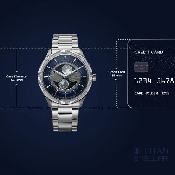 Titan Stellar Analog Men's watch with Dual Moon Phase and Silver Dial and Brown Leather, 10050SM01