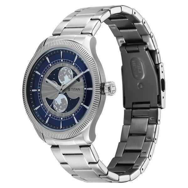 Titan Stellar Analog Men's watch with Dual Moon Phase and Silver Dial and Brown Leather, 10050SM01