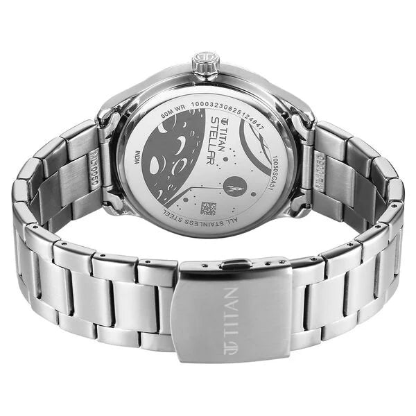 Titan Stellar Analog Men's watch with Dual Moon Phase and Silver Dial and Brown Leather, 10050SM01