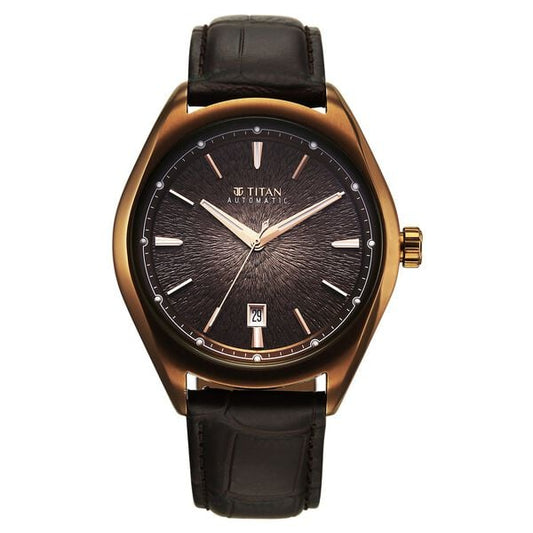 Titan, Men's, Analog Watch, Brown Dial, with Leather Band, TI-10051QL01