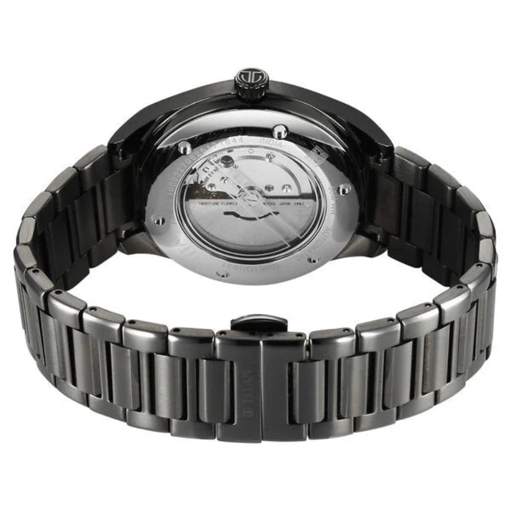 Titan Stellar Starlight Analog with Concealed Automatic Men's Watch with Violet Dial and Dark Gun Stainless Steel Strap,10051QM01