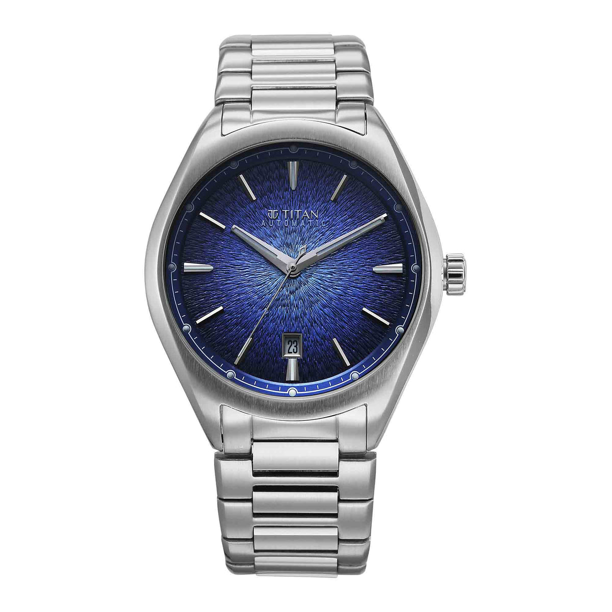 Titan Stellar Starlight Analog with Concealed Automatic Men's Watch with Blue Dial Silver Stainless Steel Strap,10051SM01