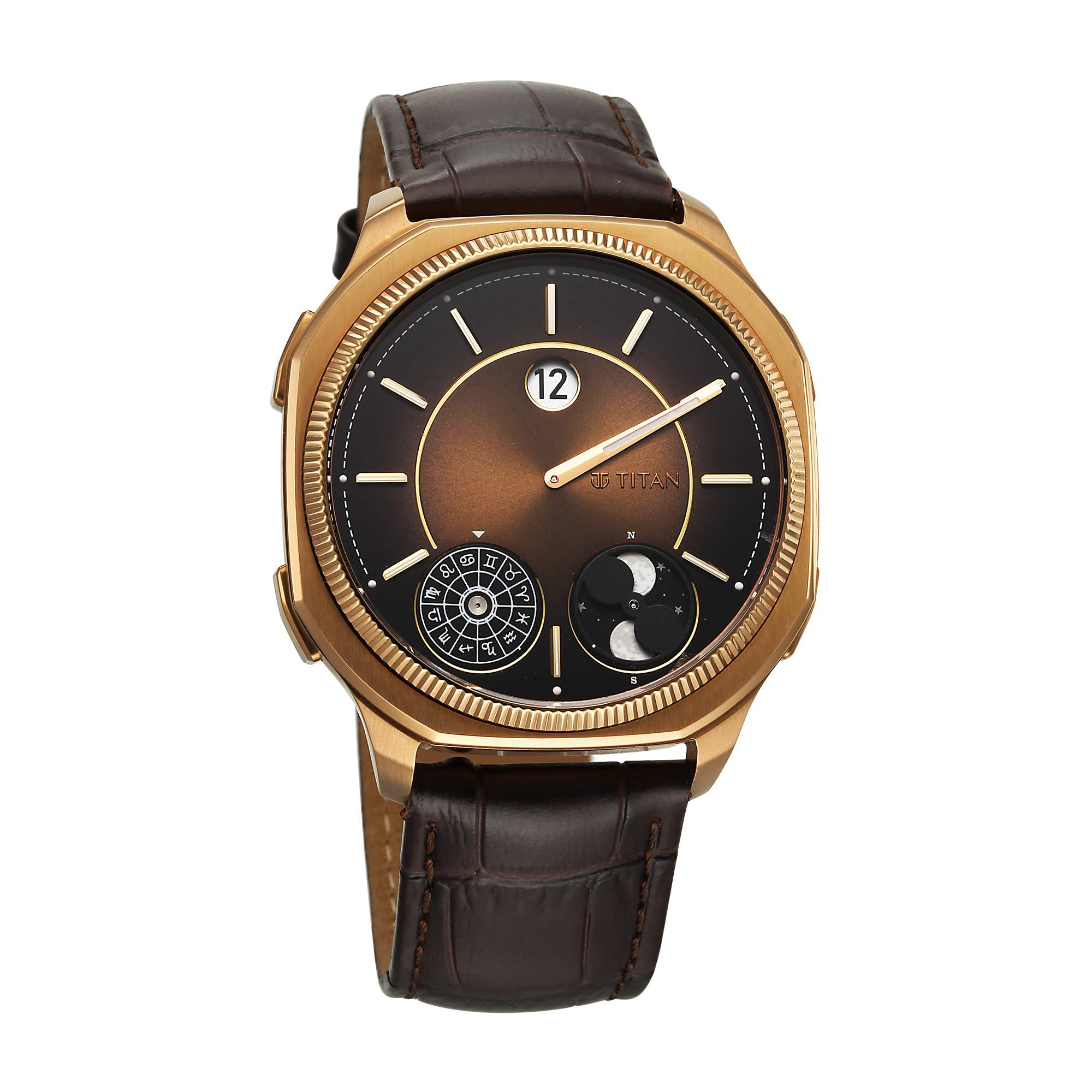 Titan, Men's, Analog Watch, Brown Dial, with Leather Band, TI-10053QL01