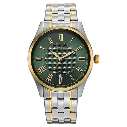 Titan, Men's, Analog Watch, Green Dial, with Stainless Steel Band, TI-10063BM01