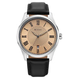 Titan, Men's, Analog Watch, Gold Dial, with Leather Band, TI-10063SL01