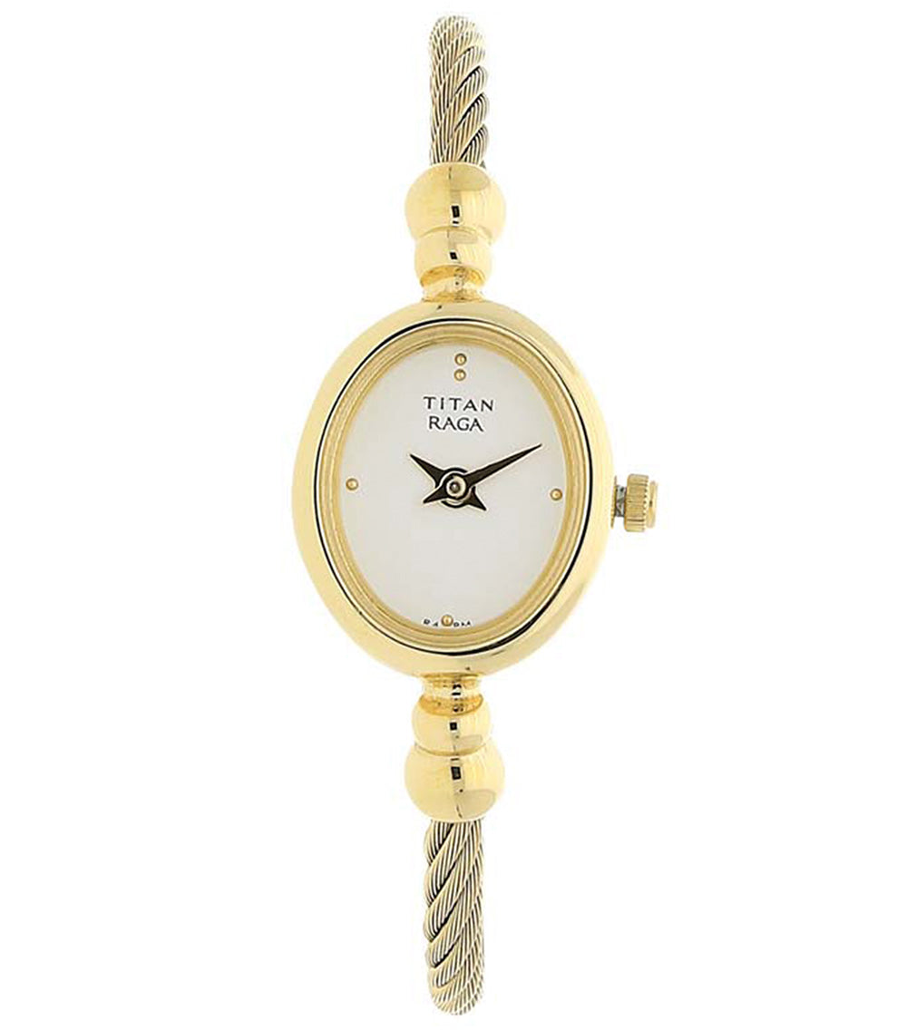 Titan Raga Women's Watch Analog White Dial With Gold Stainless Steel Band, 197YM04