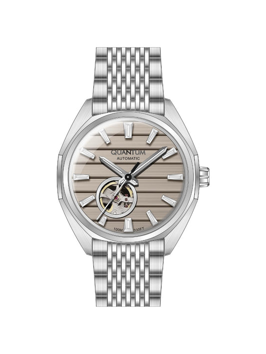 Quantum Men's Automatic Watch Beige Dial Metal Band, QMG1244.370