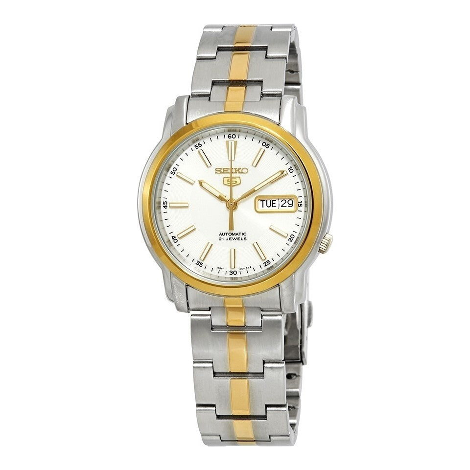 Seiko Men's Mechanical Watch Analog, White Dial with Two Tone Stainless Band, SNKL84K