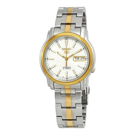 Seiko Men's Mechanical Watch Analog, White Dial with Two Tone Stainless Band, SNKL84K authentic Seiko watch with original box and warranty papers