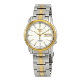 Seiko Men's Mechanical Watch Analog, White Dial with Two Tone Stainless Band, SNKL84K