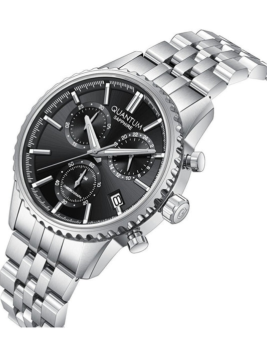 Quantum Men's Chronograph Watch Black Dial Metal Band, PWG1204.350