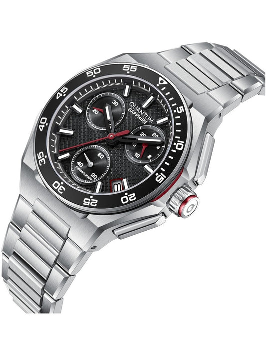 Quantum Men's Chronograph Watch Black Dial Metal Band, PWG1283.350