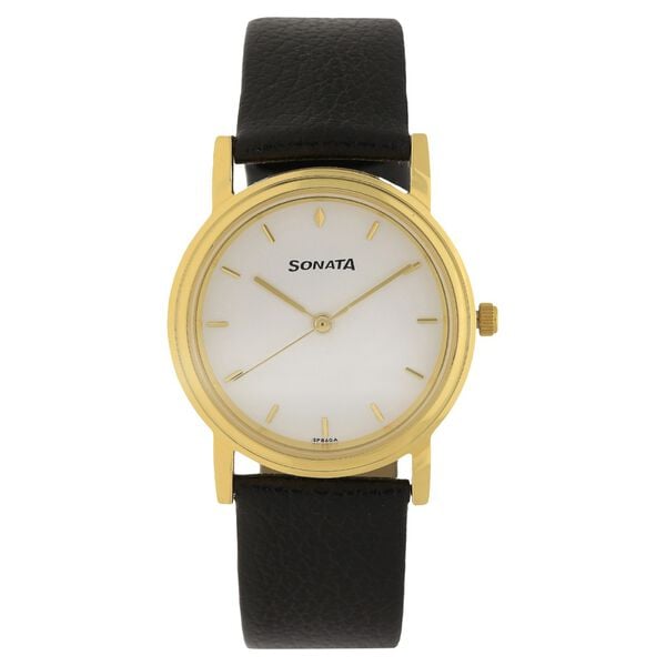Sonata Men's Watch Analog White Dial With Black Leather Strap, 1141YL02