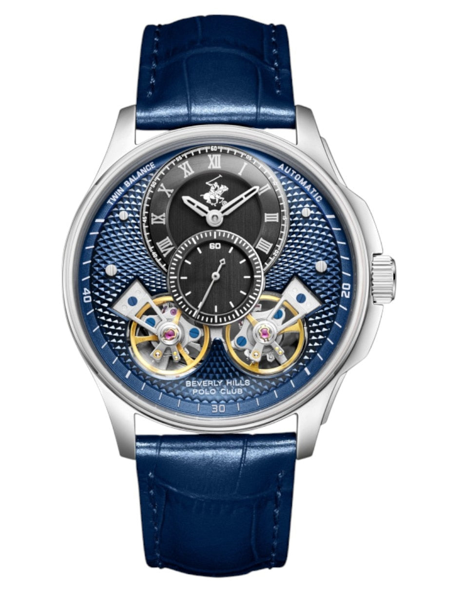 Beverly Hills Polo Club Men's Automatic Watch, Blue Dial Multi-Function With Blue Leather Strap, BP3847X.399