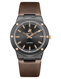 Beverly Hills Polo Club Men's Analog Watch, Gun Dial  With Light Brown Leather Strap, BP3817X.064