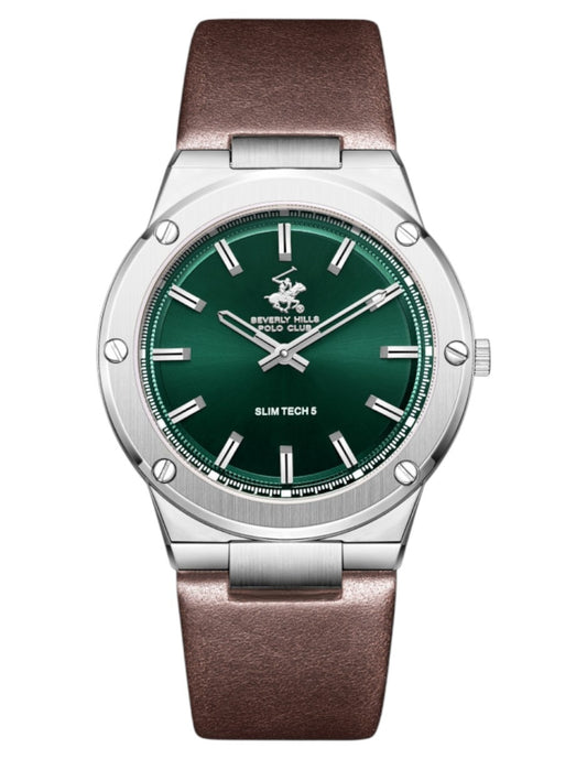 Beverly Hills Polo Club, Men's, Analog Watch, Green Dial, with Leather Band, BH-BP3817X.372