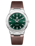 Beverly Hills Polo Club Men's Analog Watch, Green Dial  With Dark Brown Leather Strap, BP3817X.372
