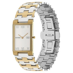 Titan Men's Watch Analog White Dial With Two-Toned Stainless Steel Band, 1296BM02