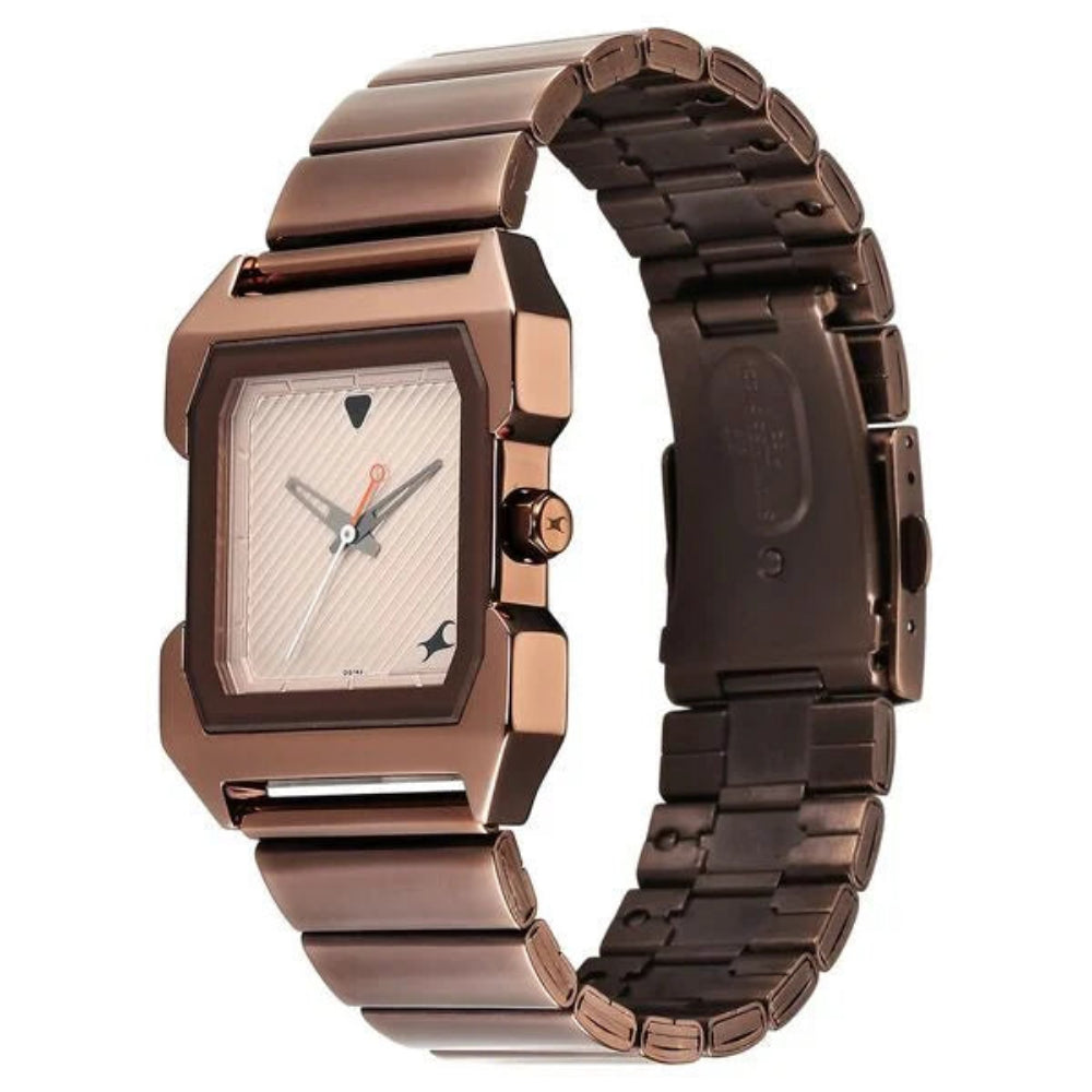 Fastrack Men's Watch Analog Beige Dial with Brown Stainless Steel Band, 1474QM02