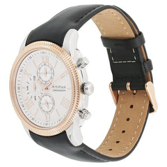 Titan Men's Watch Analog White Dial With Black Leather Strap, 1489KL03