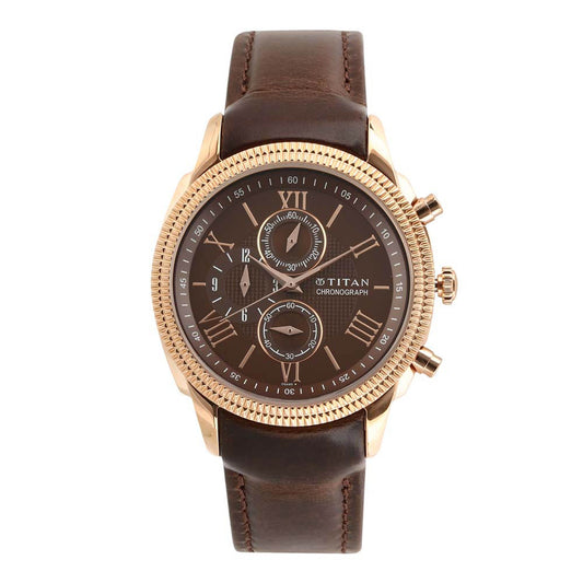 Titan, Men, Analog, Watch, Brown Dial, Leather Strap, 1489WL02