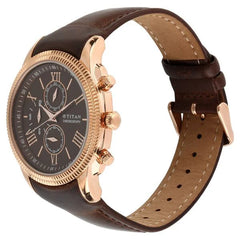Titan Men's Watch Analog Brown Dial With Brown Leather Strap, 1489WL02