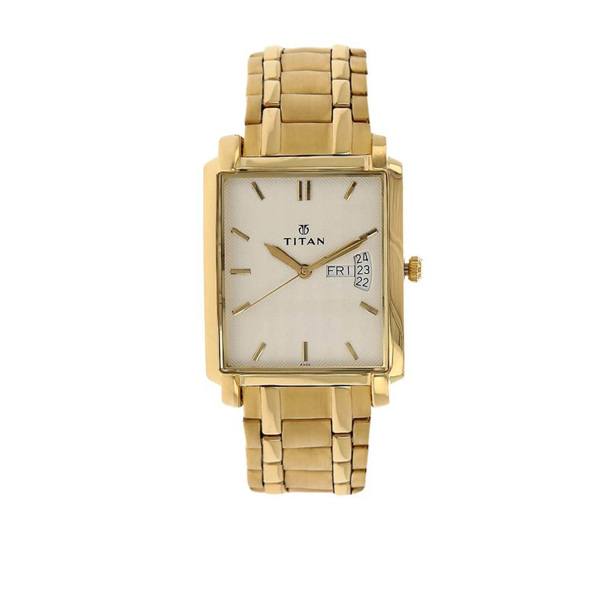 Titan Men's Watch Analog, White Dial Golden Stainless Steel Strap Watch, 1506YM01