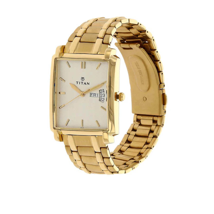 Titan, Men's, Analog Watch, Gold Dial, with Stainless Steel Band, TI-1506YM01