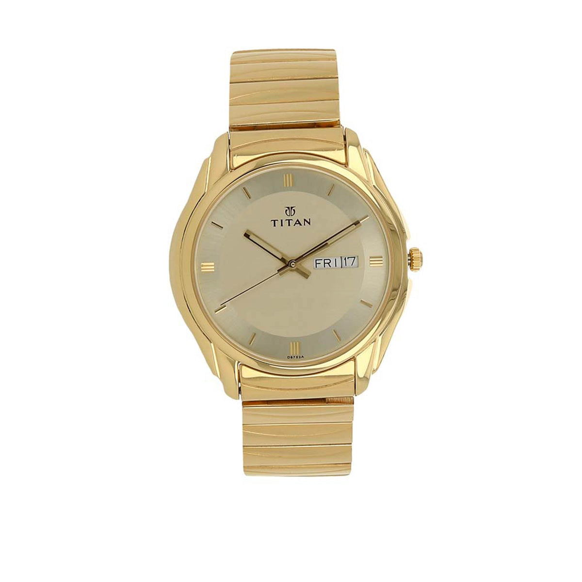 Titan Men's Watch Analog, Champagne Dial Golden Stainless Steel Strap Watch, 1578YM05