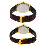 Titan Couple Watch Analog, Gold Dial with Brown Leather Strap, 1580YL05P