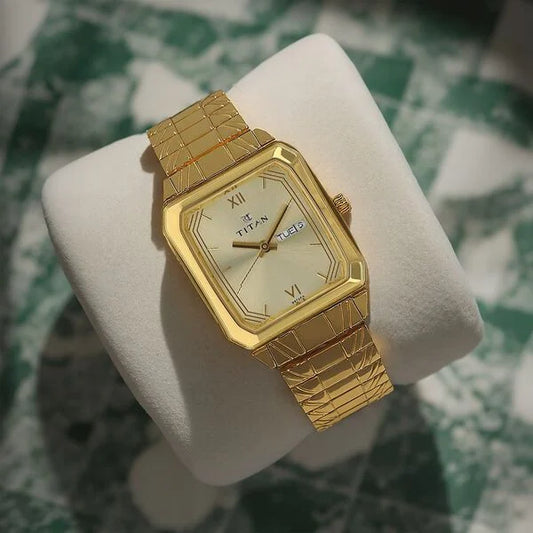 Titan, Men's, Analog Watch, Gold Dial, with Stainless Steel Band, TI-1581YM05